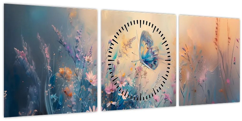 Tablou - Pajiște cu Fluture (cu ceas) (90x30 cm)