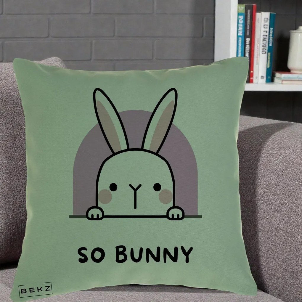 Perna Decorativa So Bunny Kawaii, 40x40 cm, Verde, Husa Detasabila, Perna Inclusa, BEKZ®