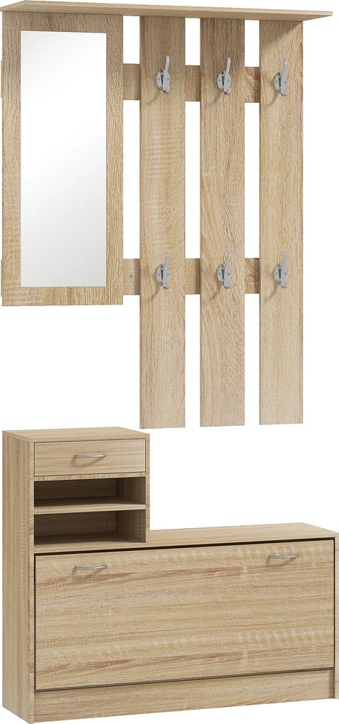 HOMCOM Set Mobilier cu 2 Rafturi Reglabile, 90x24x177 cm, Lemn Natural | Aosom Romania