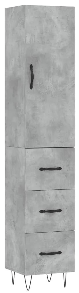 3198885 vidaXL Dulap înalt, gri beton, 34,5x34x180 cm, lemn prelucrat