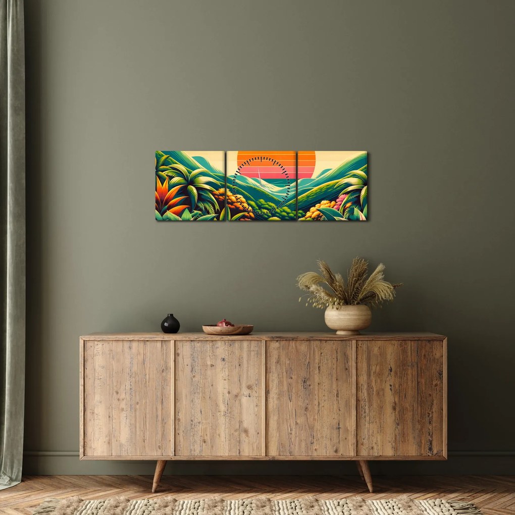 Tablou - Apus de soare multicolor (cu ceas) (90x30 cm)