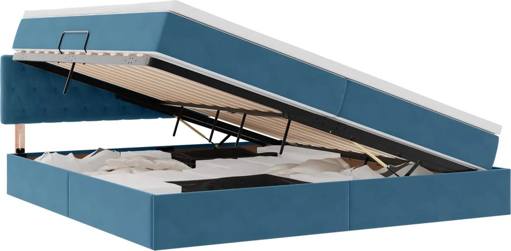 vidaXL Pat cu storage cu saltea Albastru închis 200 x 200 cm Catifea