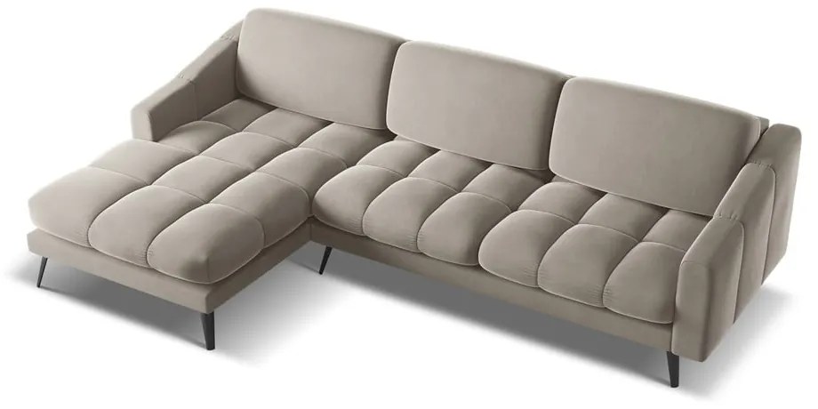 Colțar bej cu tapițerie din catifea (cu colț pe partea stângă) Nalu – Makamii