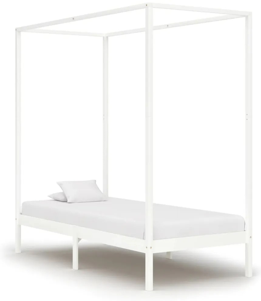 vidaXL Cadru pat cu baldachin, alb, 90x200 cm, lemn masiv pin