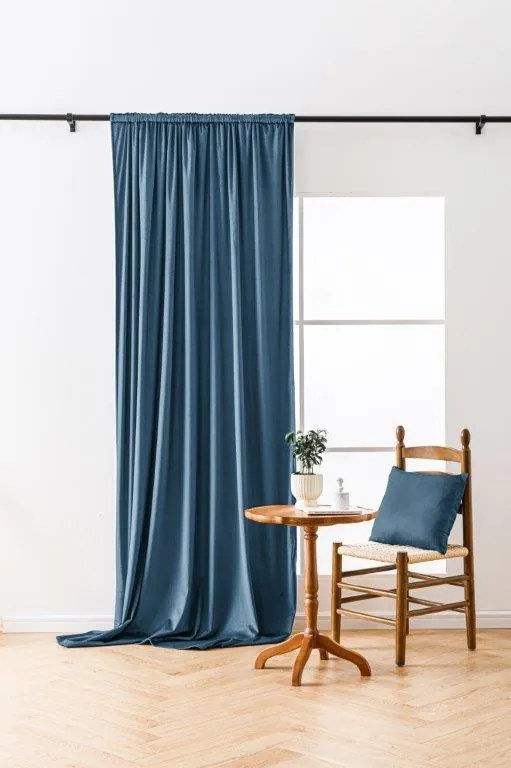 Draperie opaca Culoare albastru kerosen VELVET 135x250 cm Agățat: Rejansa