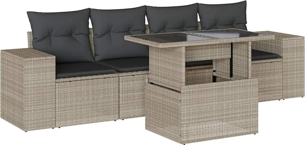 vidaXL Set canapele de grădină cu perne, 5 piese gri deschis poliratan