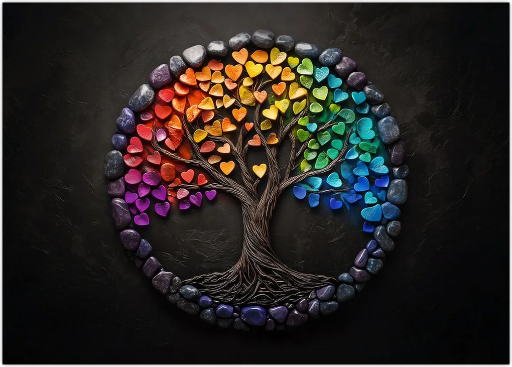 Tablou – Arbore plin de inimi colorate (70x50 cm)