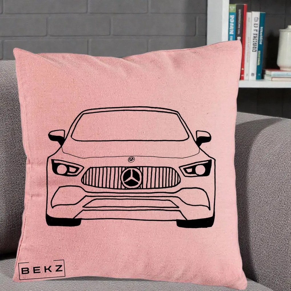 Perna Personalizata Mercedes-Benz Fata Linie, 40x40 cm, Roz, Husa Detasabila, Perna Inclusa, BEKZ®