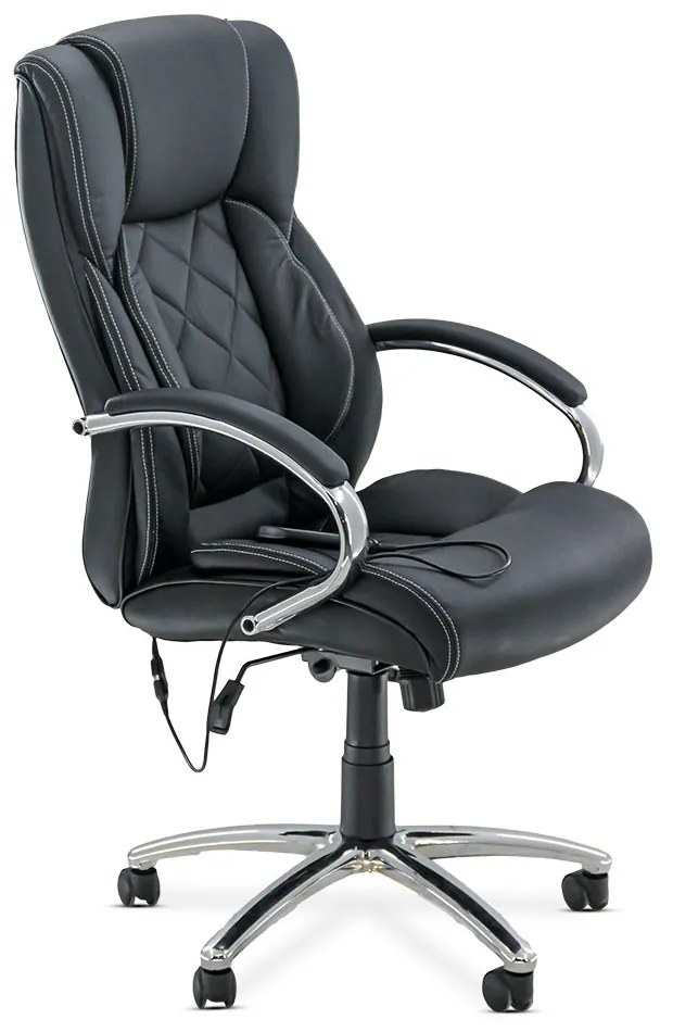 Scaun de birou cu masaj OFF 933 negru din piele ecologică cu bază metalică cromată