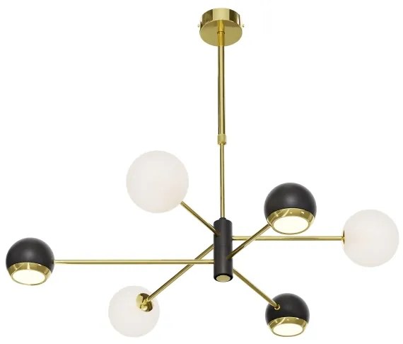 Jupiter 1965 - lustră cu tijă MOKA, 3xGU10/10W/230V + 3xG9/10W/230V, auriu/negru/alb