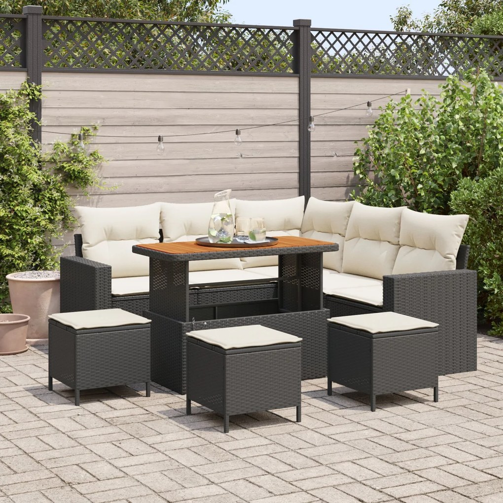 vidaXL Set de canapele pentru grădină 8 pcs Negru poliratan