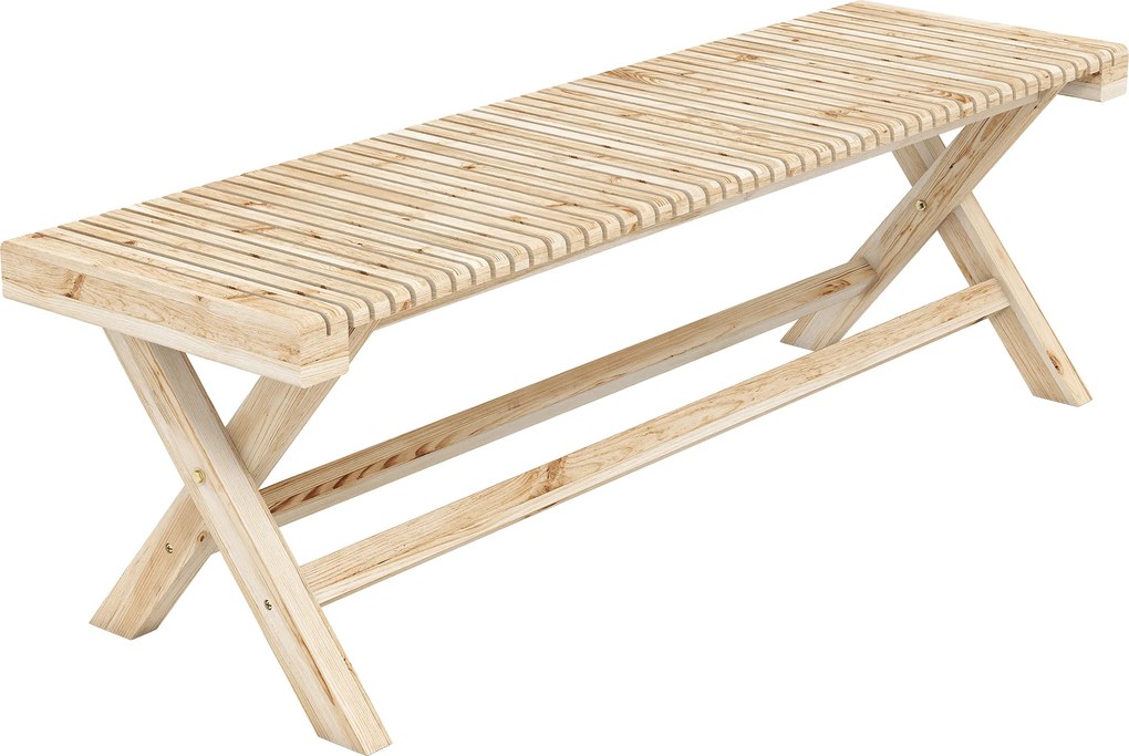 Outsunny Bancă de grădină din lemn masiv, banchetă cu șezut în șipcă, 140 x 40 x 43 cm, lemn natural | Aosom Romania