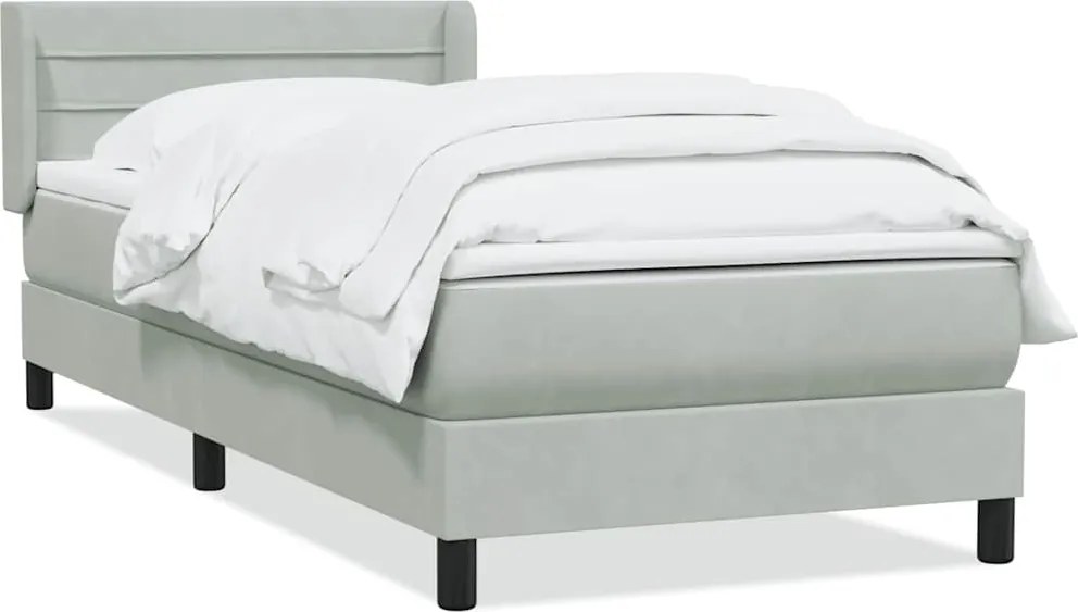 vidaXL Pat box spring cu saltea, gri deschis, 90x220 cm, catifea