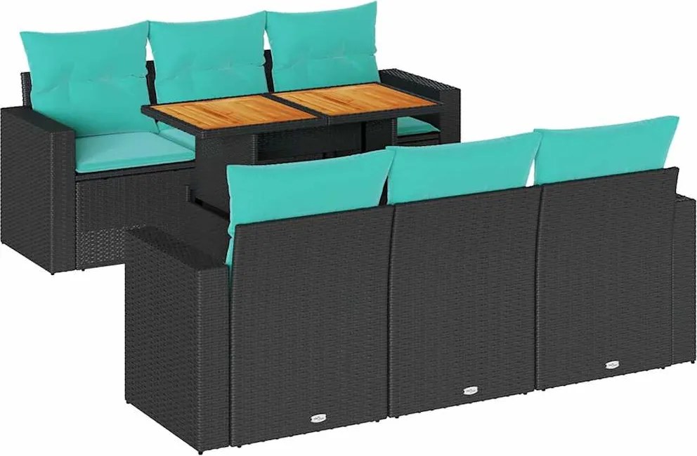 vidaXL Set canapele de grădină cu perne, 7 piese, negru, poliratan