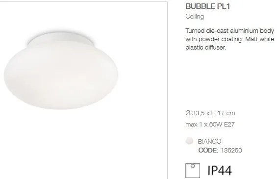 Plafoniera iluminat exterior cu protectie IP44 BUBBLE PL1 135250