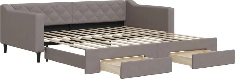 vidaXL Pat de zi cu extensie și sertare, gri taupe, 100x200 cm, textil