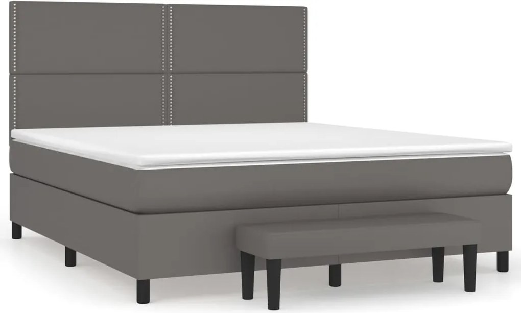 vidaXL Pat box spring cu saltea, gri, 180x200 cm, piele ecologică