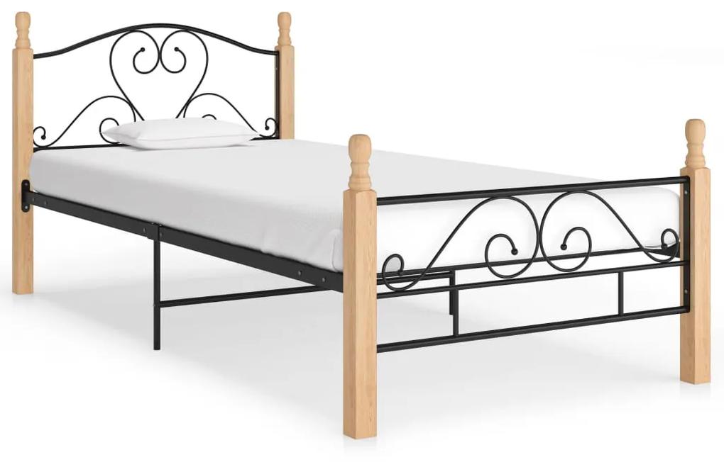 Cadru de pat, negru, 90x200 cm, metal black and light wood, 90 x 200 cm
