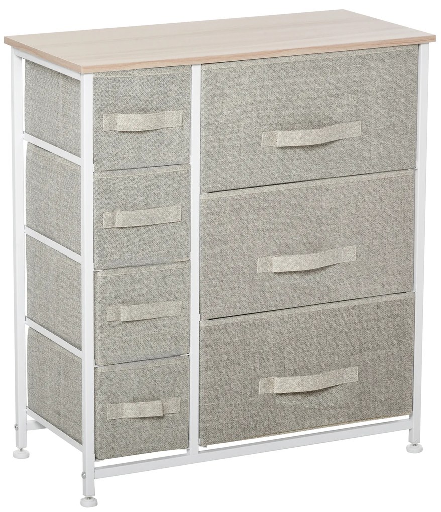 HOMCOM Comodă, Bufet, 7 sertare pliabile din material textil, Structură metalică, 63,5 x 30 x 71 cm, Gri deschis | Aosom Romania