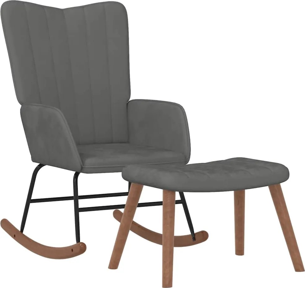 vidaXL Scaun balansoar cu taburet, gri închis, catifea