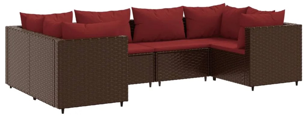 3308253 vidaXL Set mobilier de grădină cu perne, 6 piese, maro, poliratan