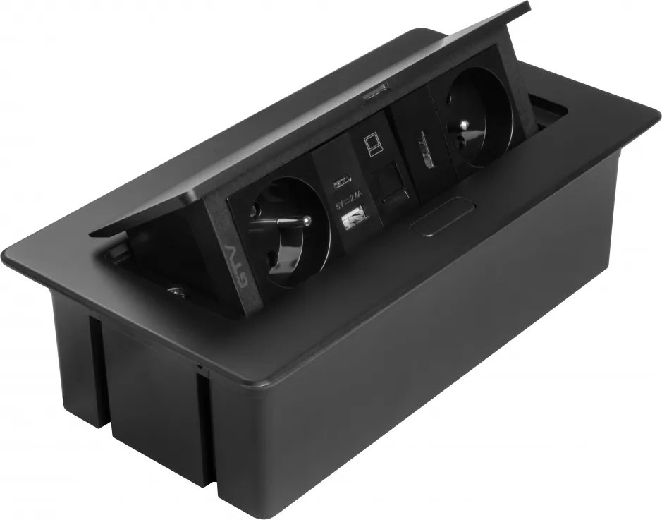 Priza incorporabila in blat Multi Soft GTV, 2 prize Schuko, USB A + C, HDMI, RJ45, negru, 240 x 120 mm Aluminiu Plastic, Negru, L:240 mm; l:120 mm;