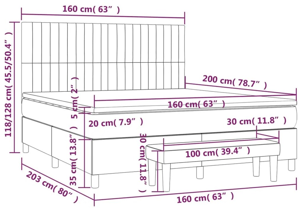 Pat box spring cu saltea, roz, 160x200 cm, catifea Roz, 160 x 200 cm, Benzi verticale