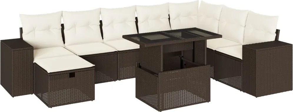 vidaXL Set canapele de grădină cu perne, 9 piese, maro, poliratan