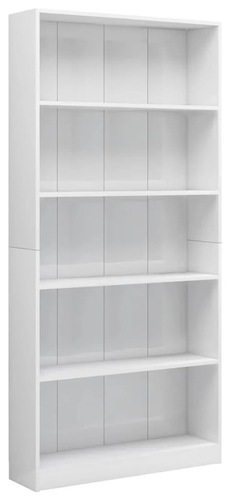 800924 vidaXL Bibliotecă 5 rafturi alb extralucios 80x24x175cm lemn prelucrat