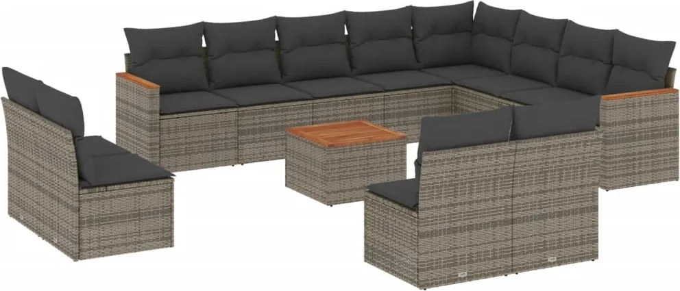 vidaXL Set mobilier de grădină cu perne, 13 piese, gri, poliratan