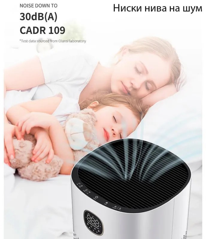 Purificator de aer atractiv OBERON 520, 50W, Pana la 62 m², Wi-Fi, 5 viteze, Temporizator, Mod de noapte, Telecomanda, Senzor inteligent de poluare, Gri inchis