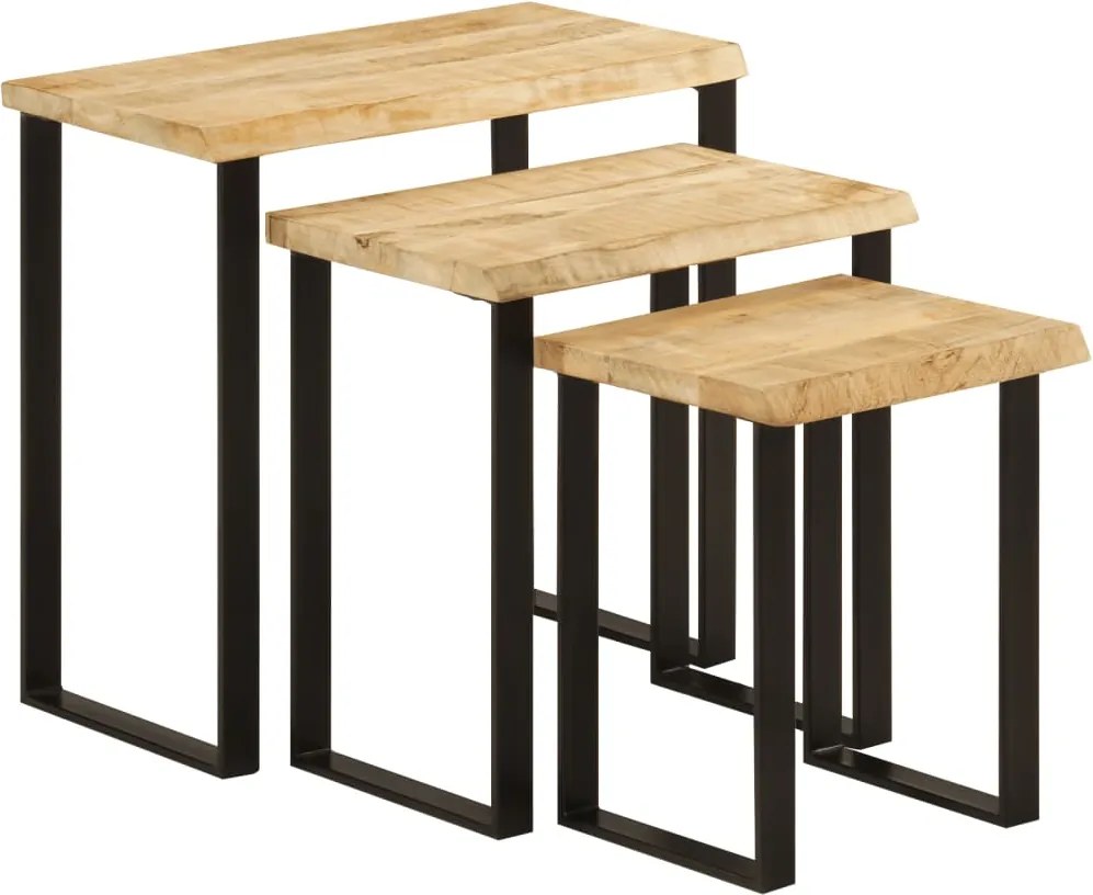 vidaXL Mese suprapuse, 3 buc., margini naturale, lemn masiv de mango