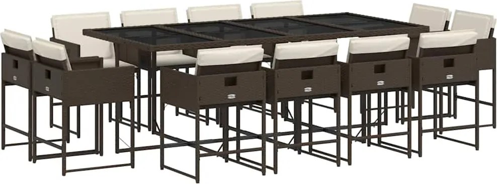 vidaXL Set mobilier de grădină, 13 piese, maro, cu perne, poliratan