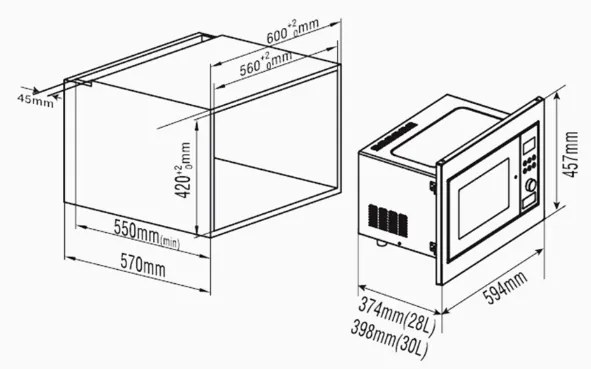 Cuptor microunde incorporabil PYRAMIS 30BLK 30UG, 30litri, 1000W, 5 trepte de putere, 8 moduri de gatire automate, control digital, sticla neagra