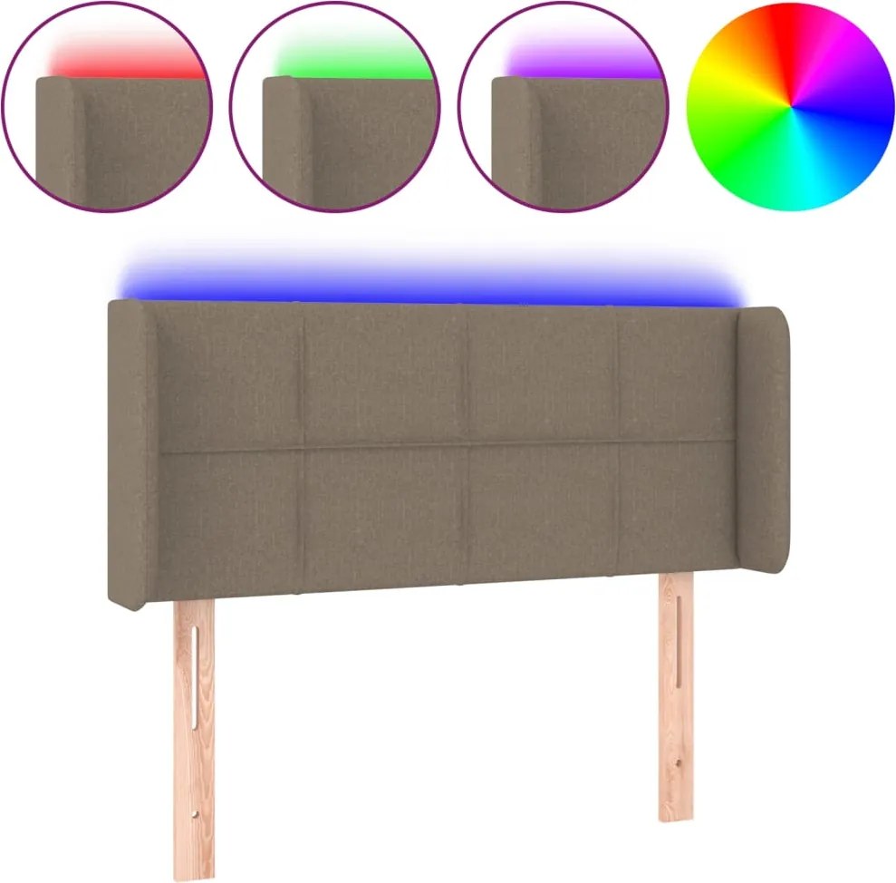vidaXL Tăblie de pat cu LED, gri taupe, 93x16x78/88 cm, textil