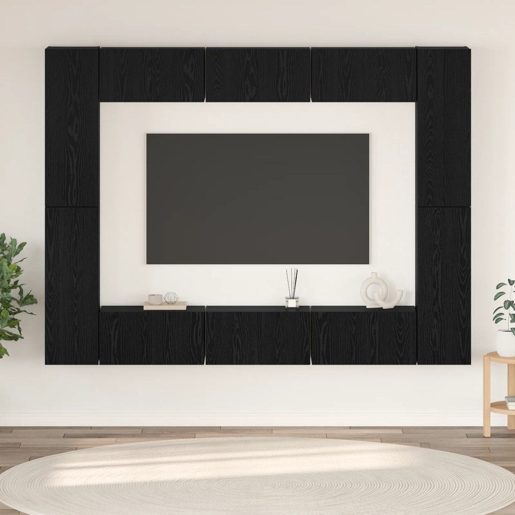 vidaXL Set comodă TV 10 pcs Stejar negru Mediu 30.5 x 30 x 90 cm