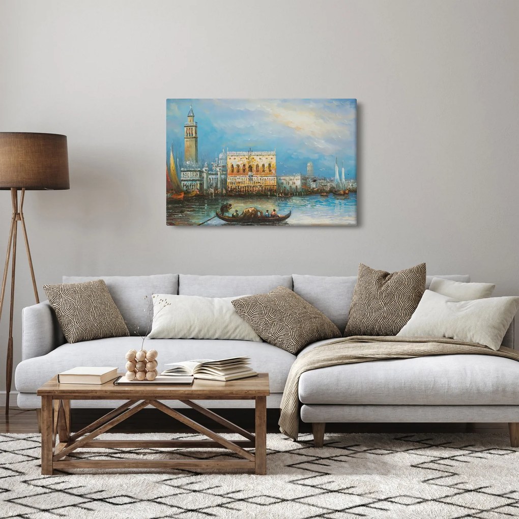 Tablou - Gondola care trece prin Veneția, pictură în ulei (90x60 cm)