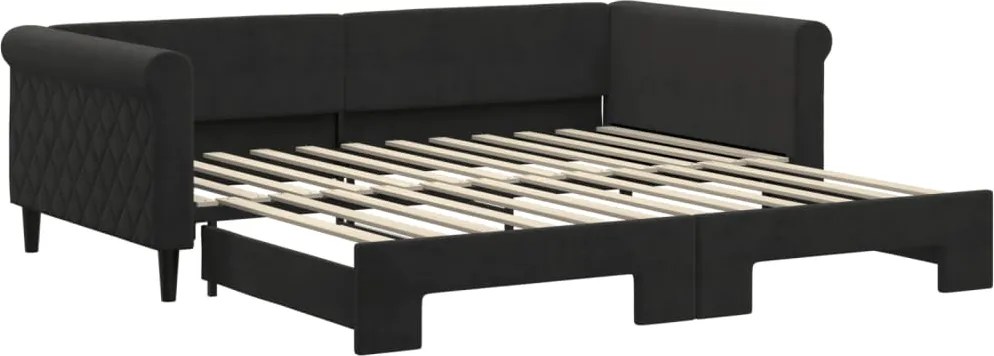 vidaXL Pat de zi cu extensie, negru, 100x200 cm, catifea