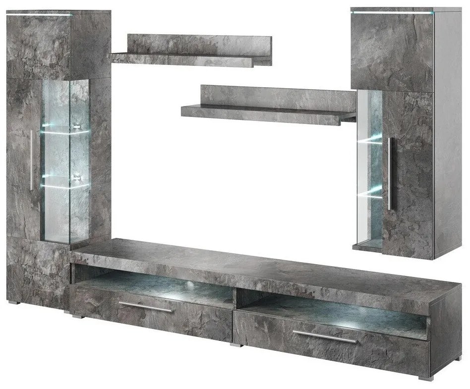 Mobilă pentru sufragerie Austin AF103 Beton închis la culoareBeton închis la culoare, Părți separate, Cu comodă tv, Cu componente suplimentare, Sticlă, PAL laminat, 245x40cm