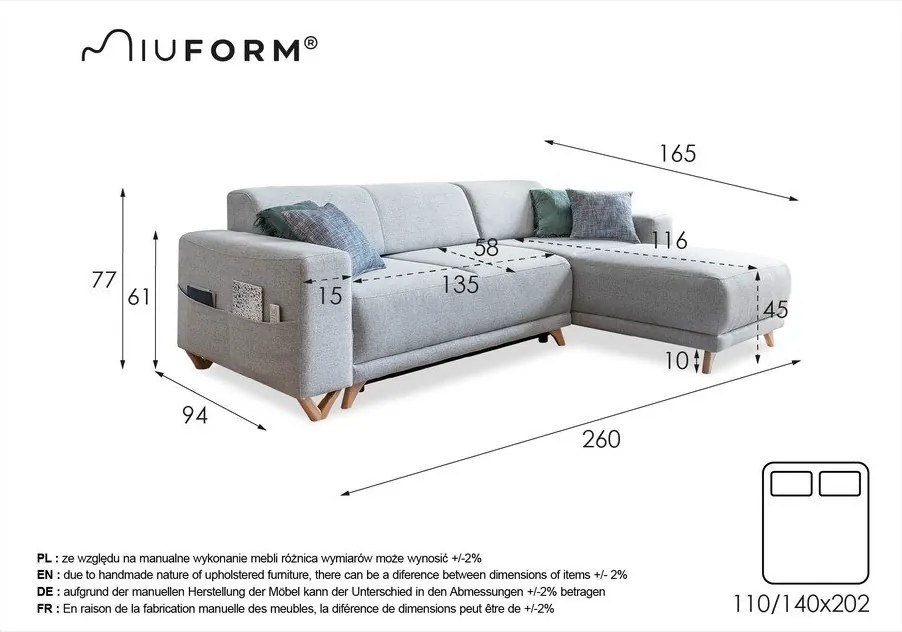 Colțar roz extensibil/cu spațiu de depozitare Classy Sophie – Miuform