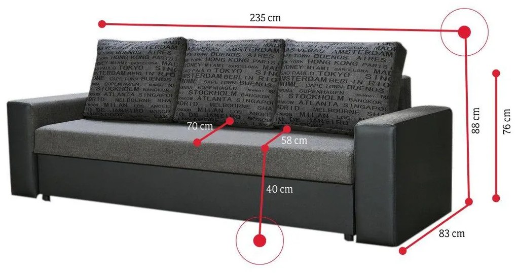 Supermobel Canapea LONDON 3, 235x83, D33/sawana 25