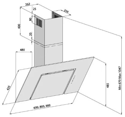 Hota decorativa Pyramis SQUARE 3423 WG, putere de absorbtie 355mc h, 1 motor, 60cm, Sticla Alba