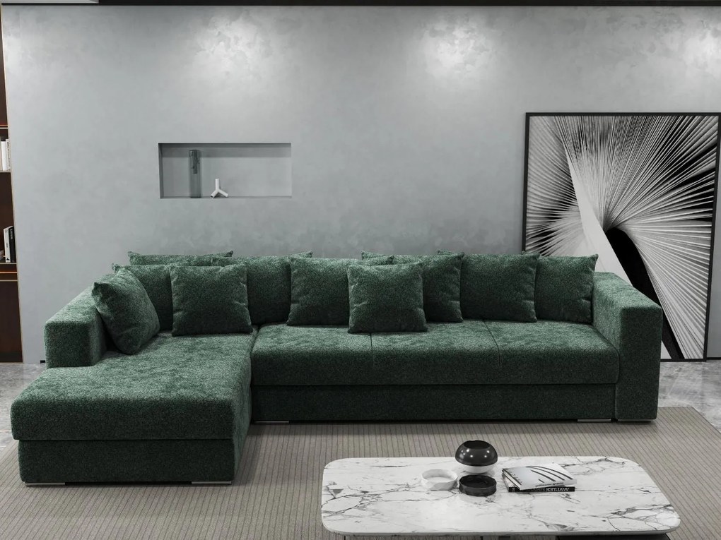 Colțar extensibil dumonde cu ladă de depozitare si sezut confortabil din spuma high-density, Gloria Euphoria Green 320x183 cm