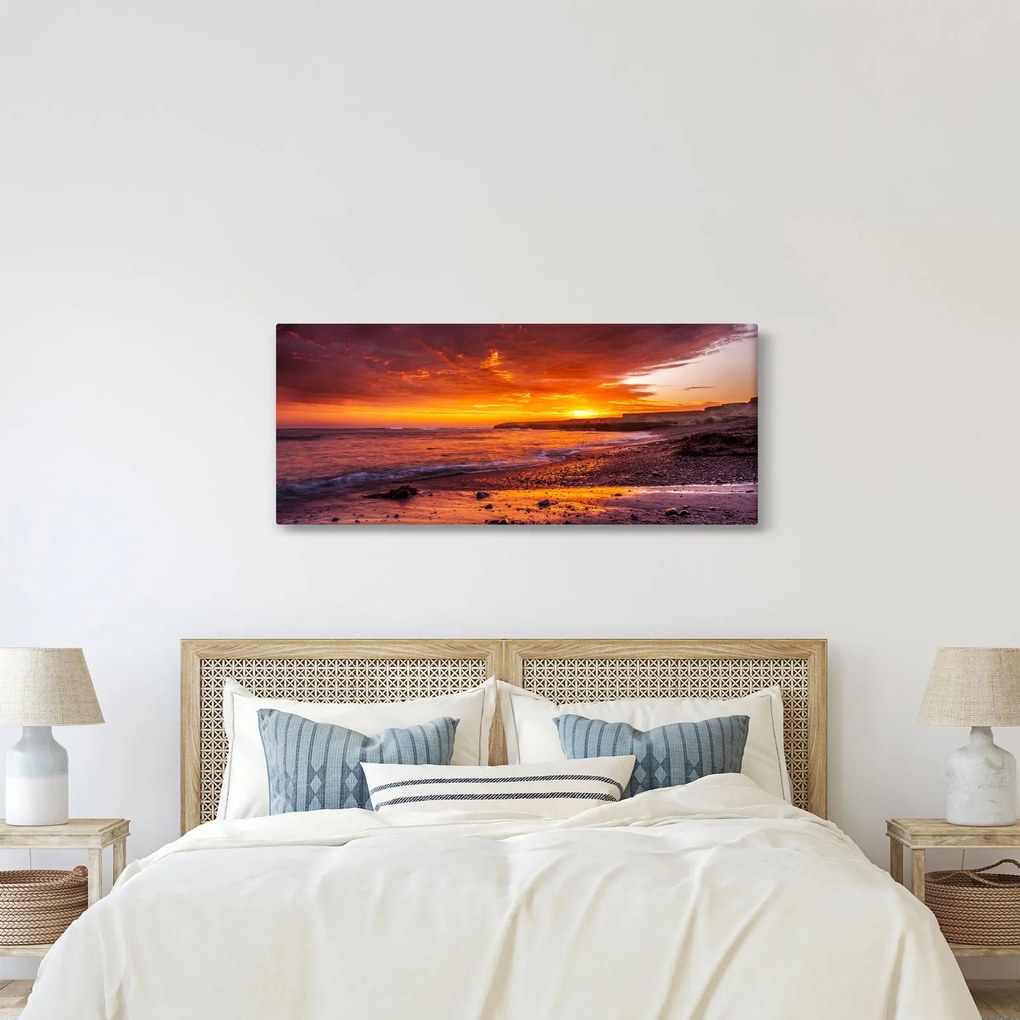 Tablou cu apus de soare la mare (120x50 cm)