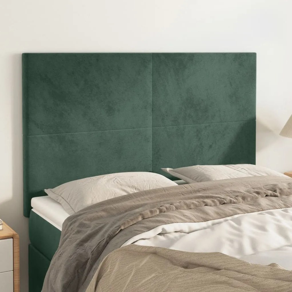 vidaXL Tăblii de pat, 4 buc, verde închis, 72x5x78/88 cm, catifea
