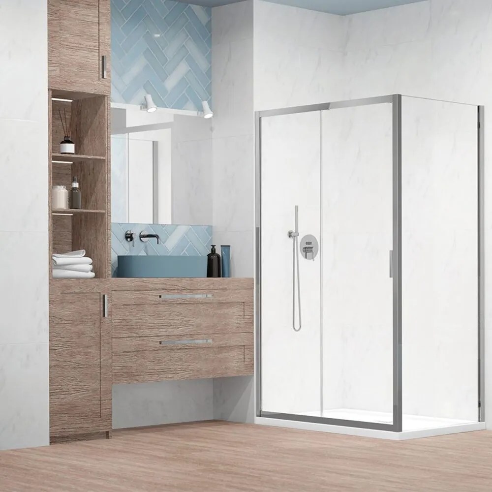 Pachet cabina de dus Alienta DWJ+S 100x90 cm, cadita pentru dus Laros D Compact alb si sifon cadita crom