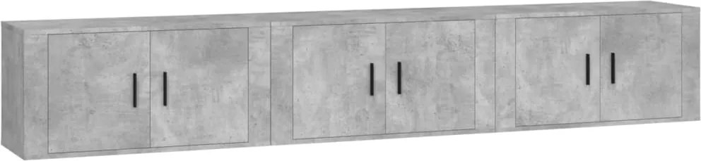 vidaXL Dulapuri TV montate pe perete, 3 buc., gri beton, 80x34,5x40 cm