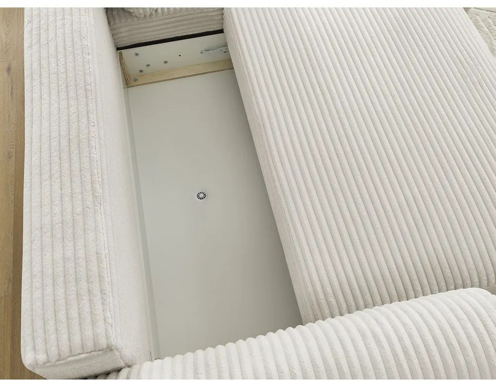 Colțar crem extensibil cu tapițerie din catifea reiată (cu colț pe partea dreaptă) Lucien – Bobochic Paris