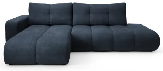 Colțar extensibil ALMADA, tapițat, în L, cu spațiu de depozitare, pe partea stângă, albastru