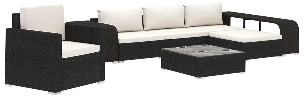 46823 vidaXL Set mobilier de grădină cu perne, 8 piese, negru, poliratan